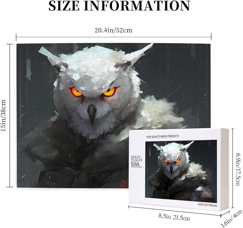 لغز بازل فايا البومة البيضاء 500 قطعة للكبار ديكور المنزل هدية حفلة عيد الميلاد 20.4 × 15 بوصة - Image 4